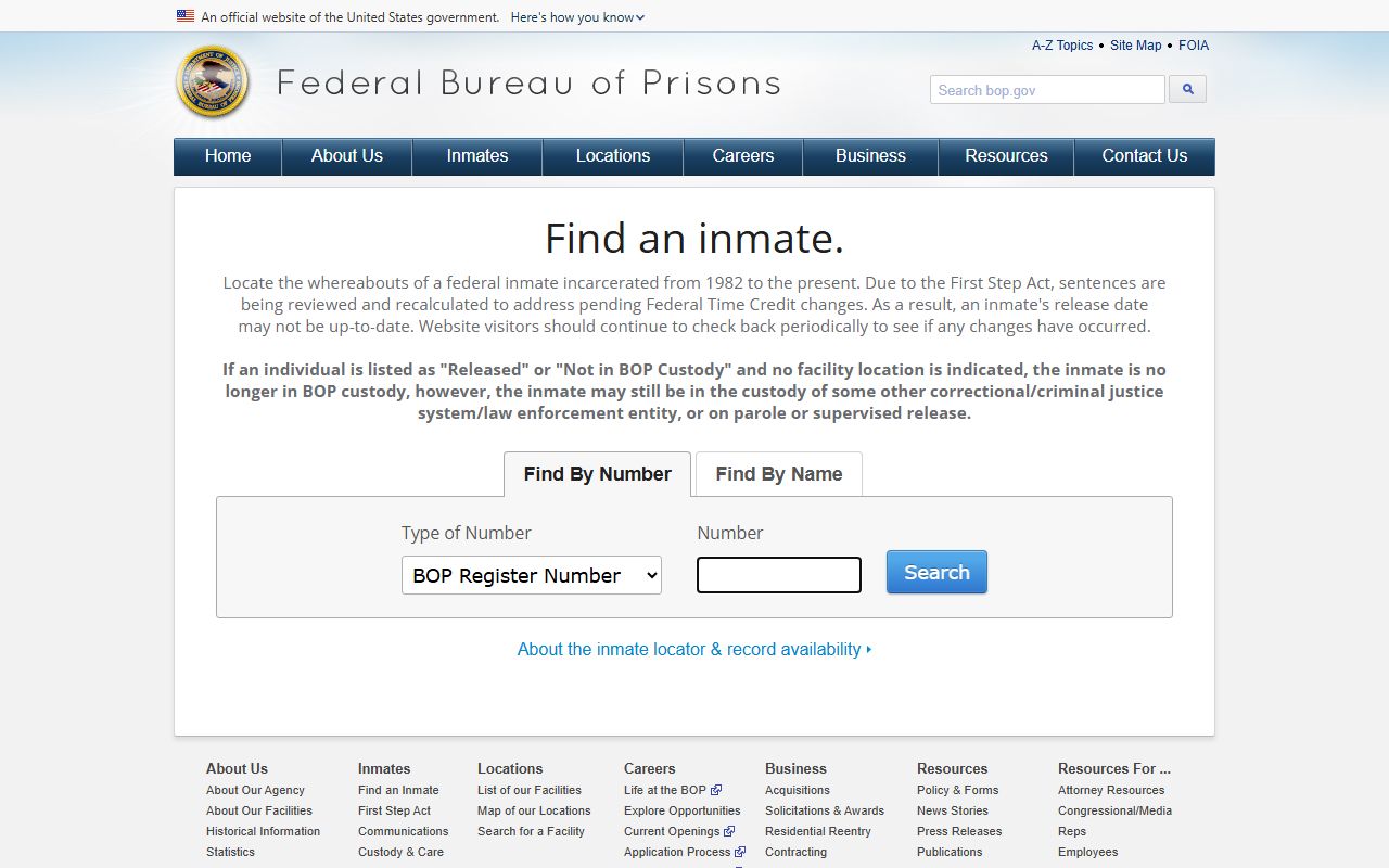Pawnee County jail mugshots federal BOP locator difference