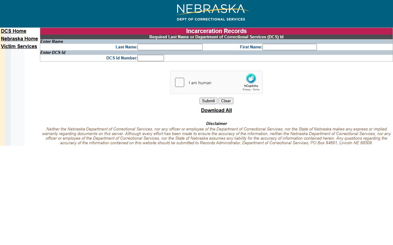 Pawnee County inmate lookup NDCS search fields
